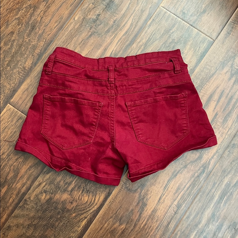 Red Mid-Rise Button Shorts - Picture 2 of 3